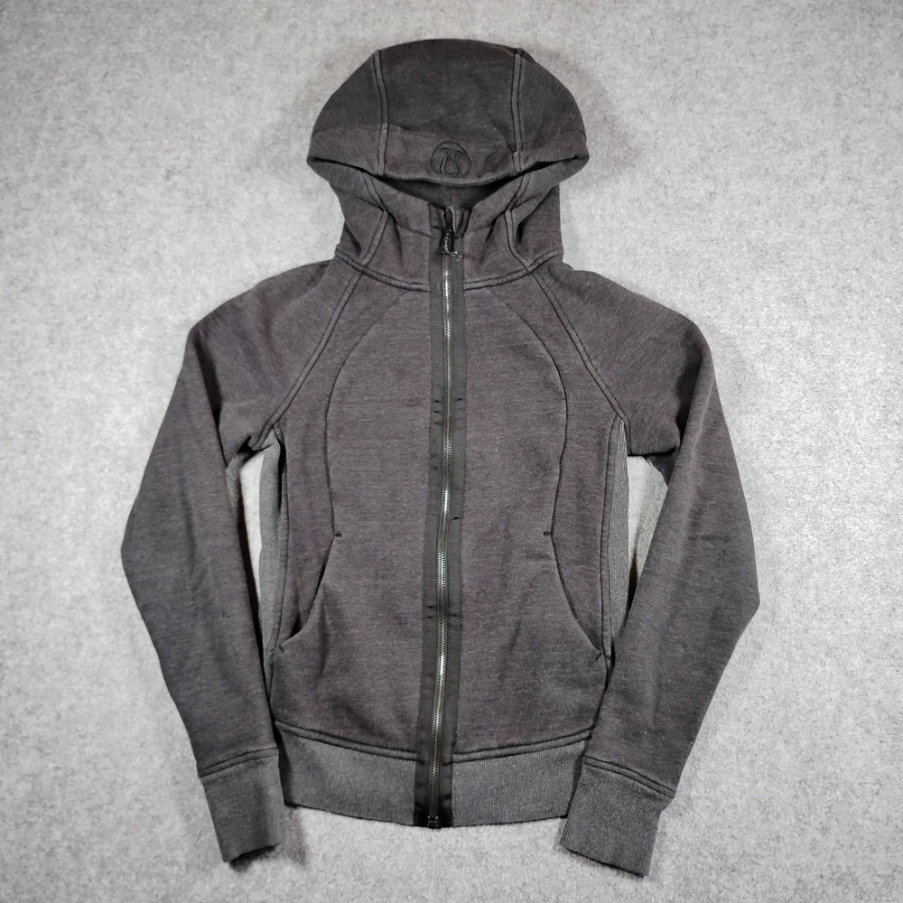 Lululemon Scuba Hoodie Full Zip Heathered Black Gray Women Size 4 Thumbholes